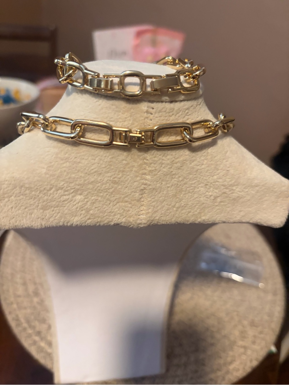 Gold Chain Link Necklace and Bracelet Set with Pave Rectangle Accent - Picture 3 of 5